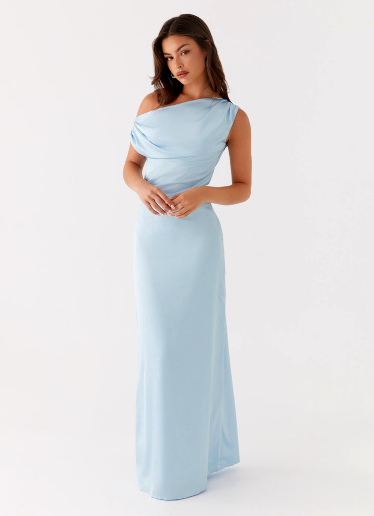 Heart Of Glass Satin Maxi Dress - Blue