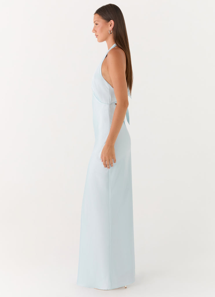 Heavy Hearted Satin Maxi Dress - Ice Blue