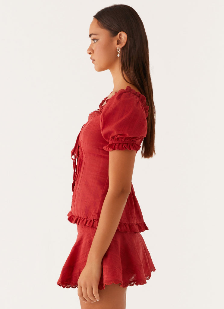 Hundred Percent Puff Sleeve Top - Red