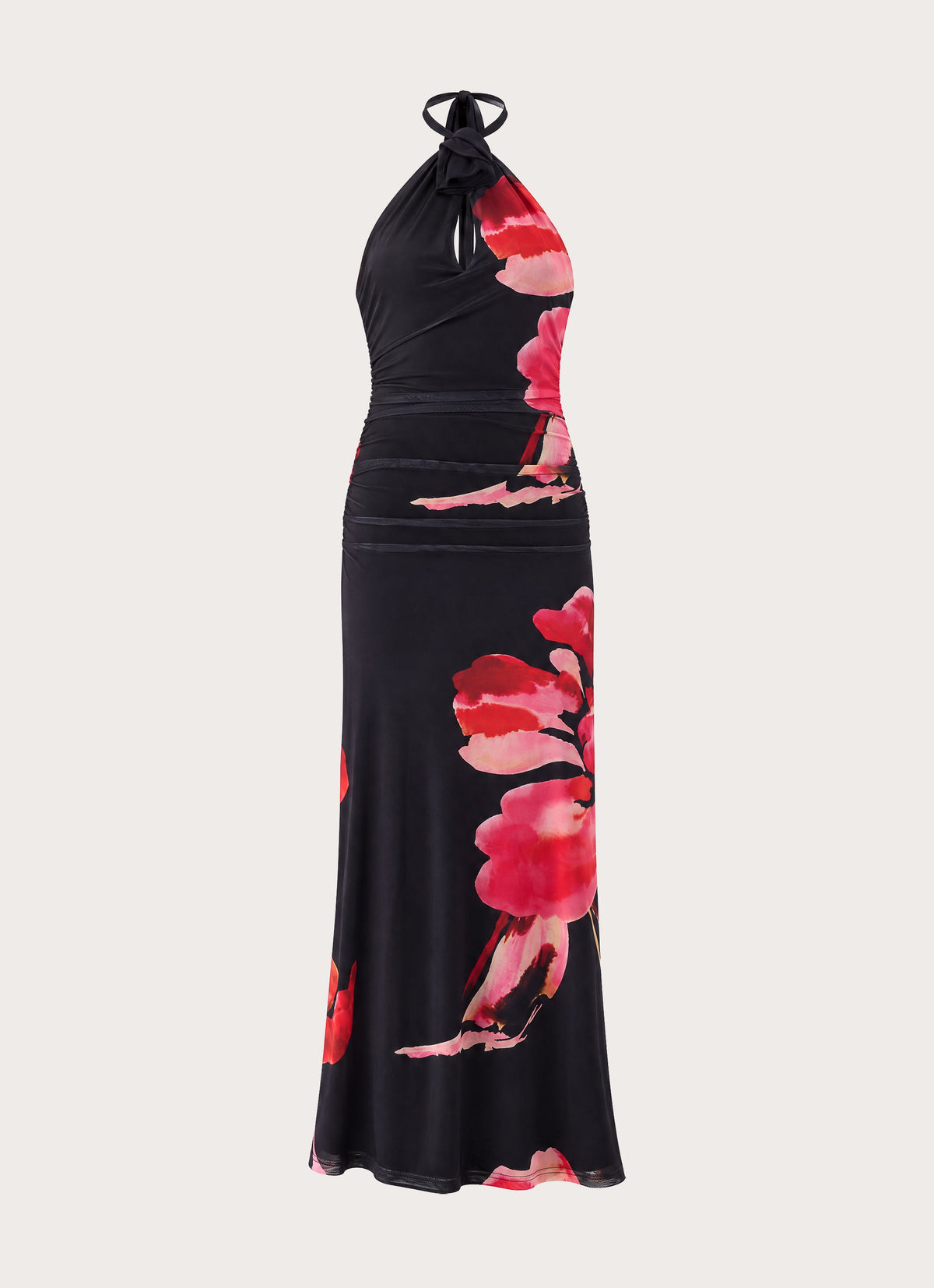 Janete Floral Halter Maxi Dress - Black Floral Print