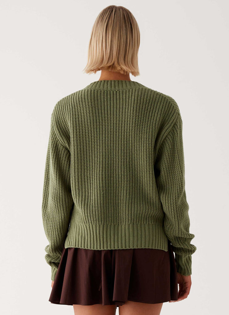 Womens Jenson Sweater in the colour Khaki in front of a light grey background