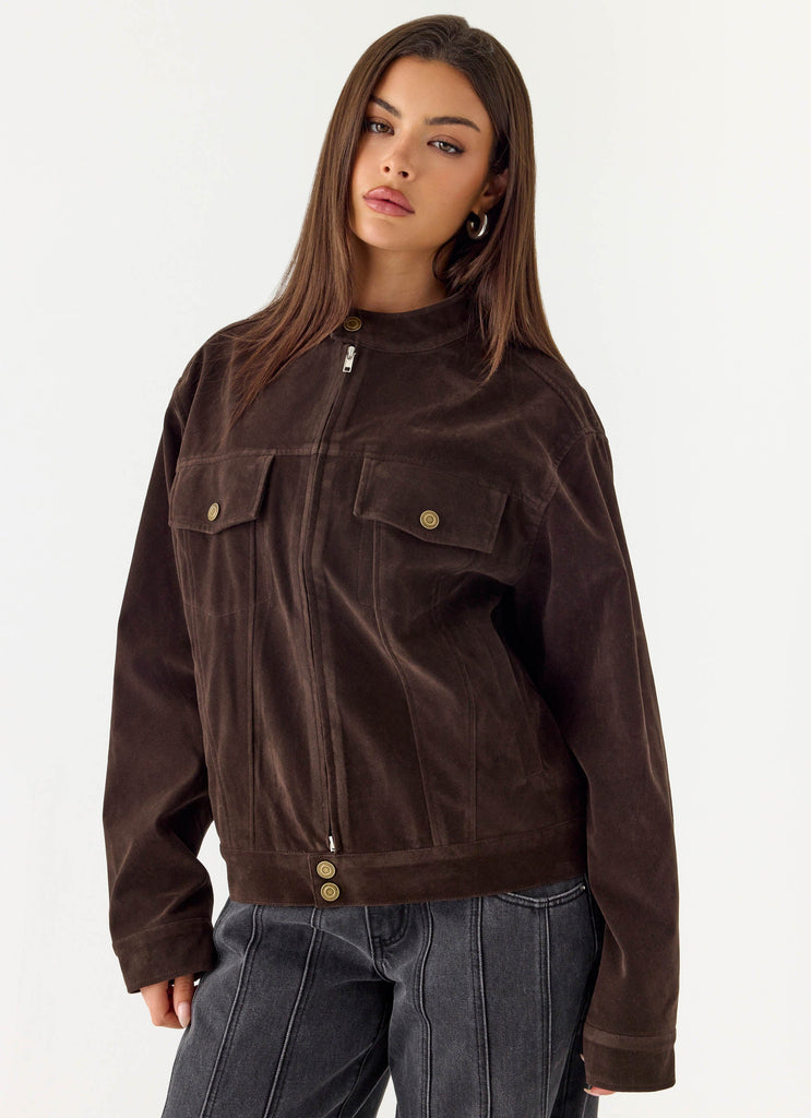 Jeremy Faux Suede Biker Jacket - Dark Chocolate