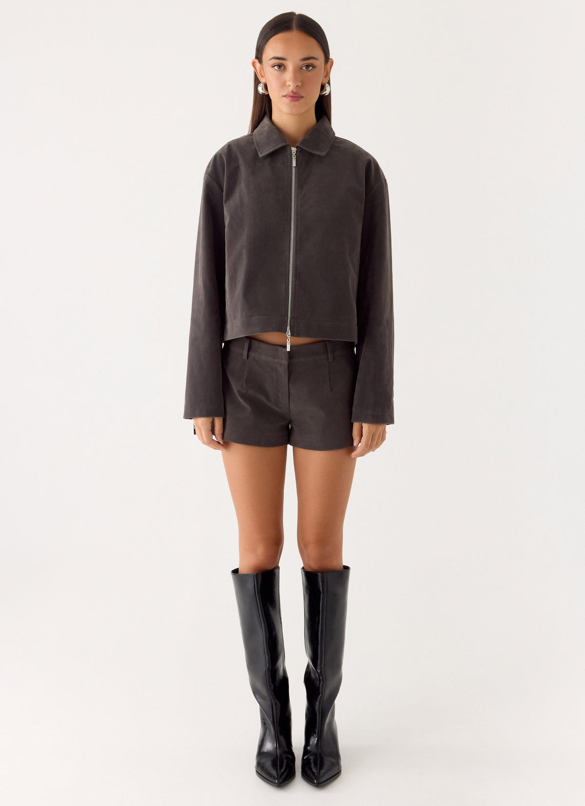 Jeremy Faux Suede Shorts - Tan Grey