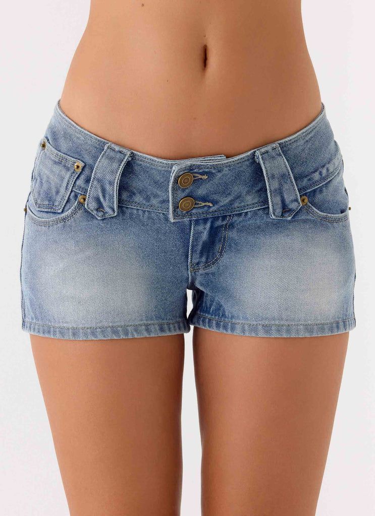 Justin Low Rise Justin Low Rise Denim Shorts - Vintage Blue Bleach Wash – Peppermayo Europe