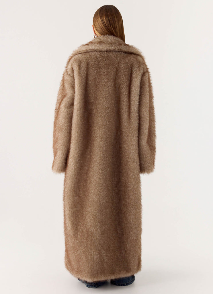 Kamil Faux Fur Maxi Coat - Tan Beige