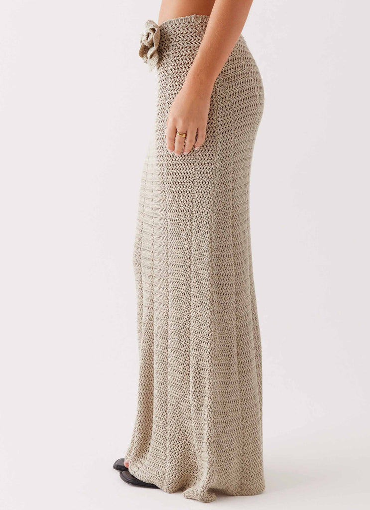 Womens Maia Rose Crochet Top  in the colour  Chocolate in front of a light grey background