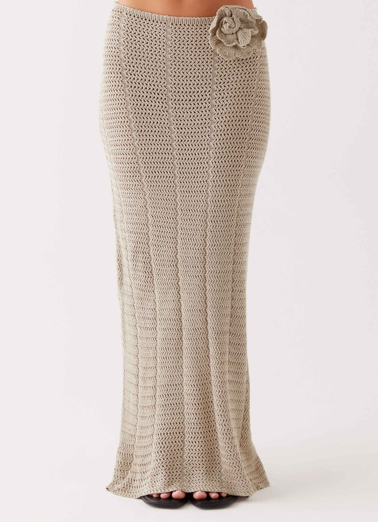 Womens Maia Rose Crochet Top  in the colour  Chocolate in front of a light grey background