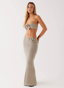 Womens Maia Rose Crochet Top  in the colour  Chocolate in front of a light grey background