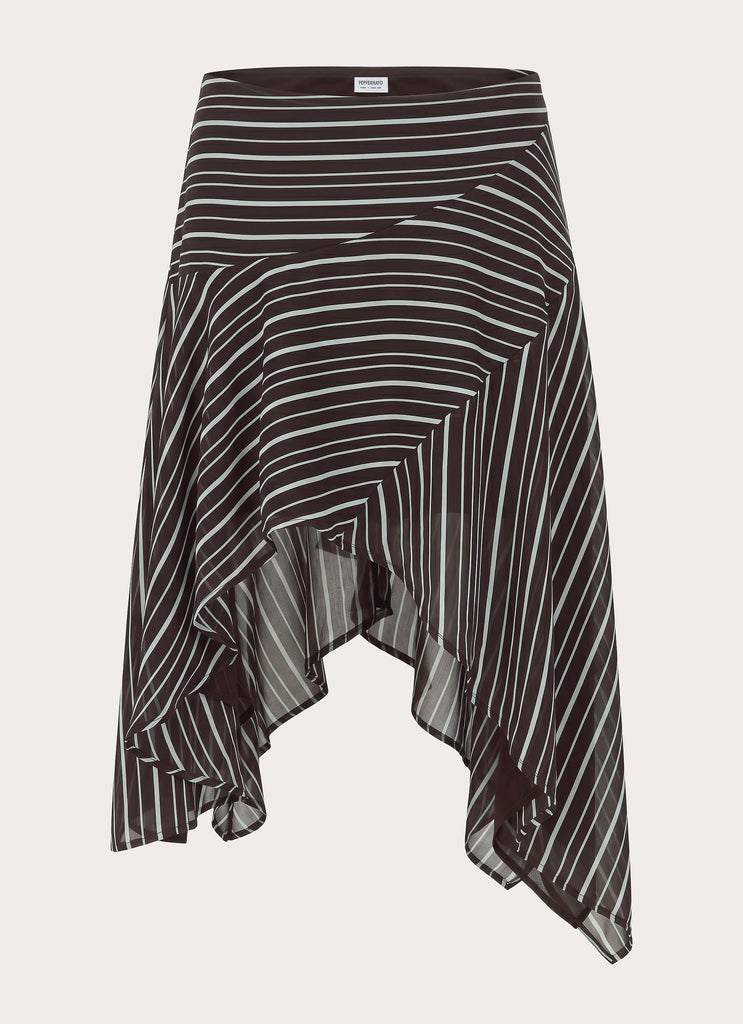 Kia Low Rise Asymmetrical Midi Skirt - Chocolate Stripe