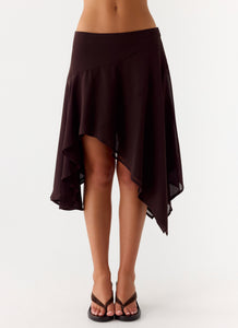 Kia Low Rise Asymmetrical Midi Skirt - Chocolate