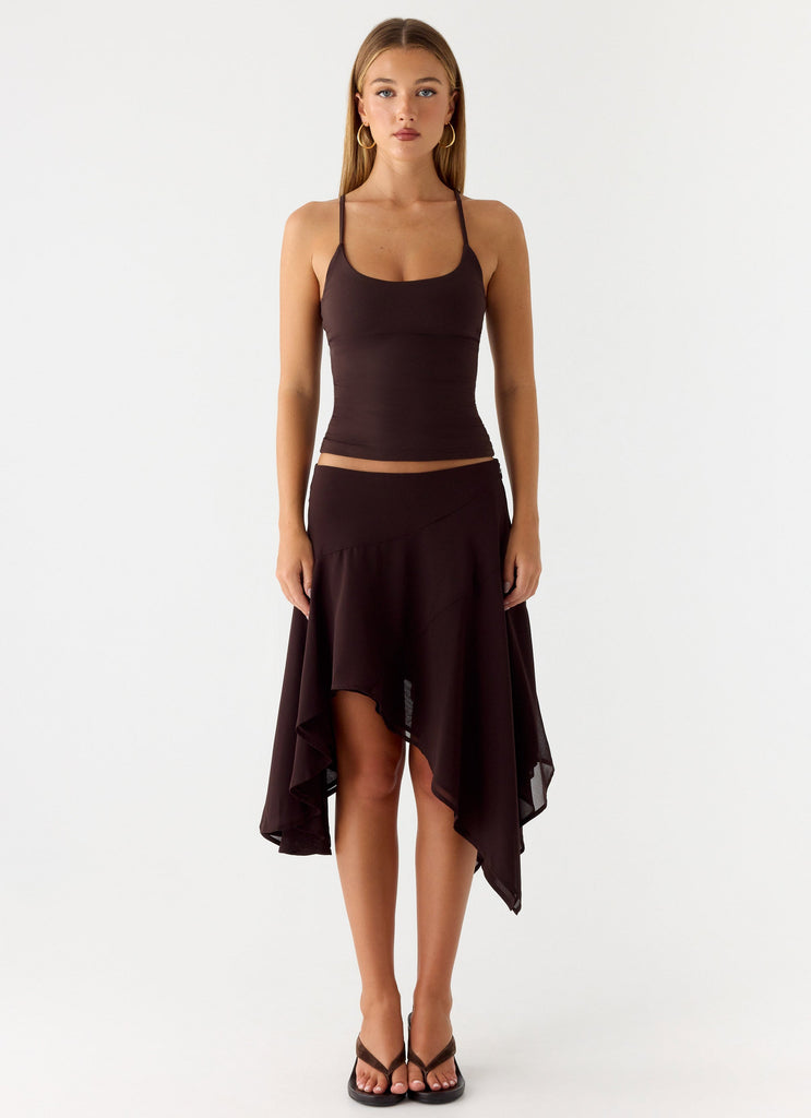 Kia Low Rise Asymmetrical Midi Skirt - Chocolate