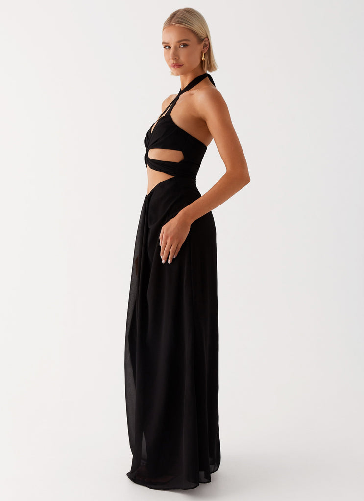 Womens Lady Marmalade Maxi Dress in the colour Black in front of a light grey background