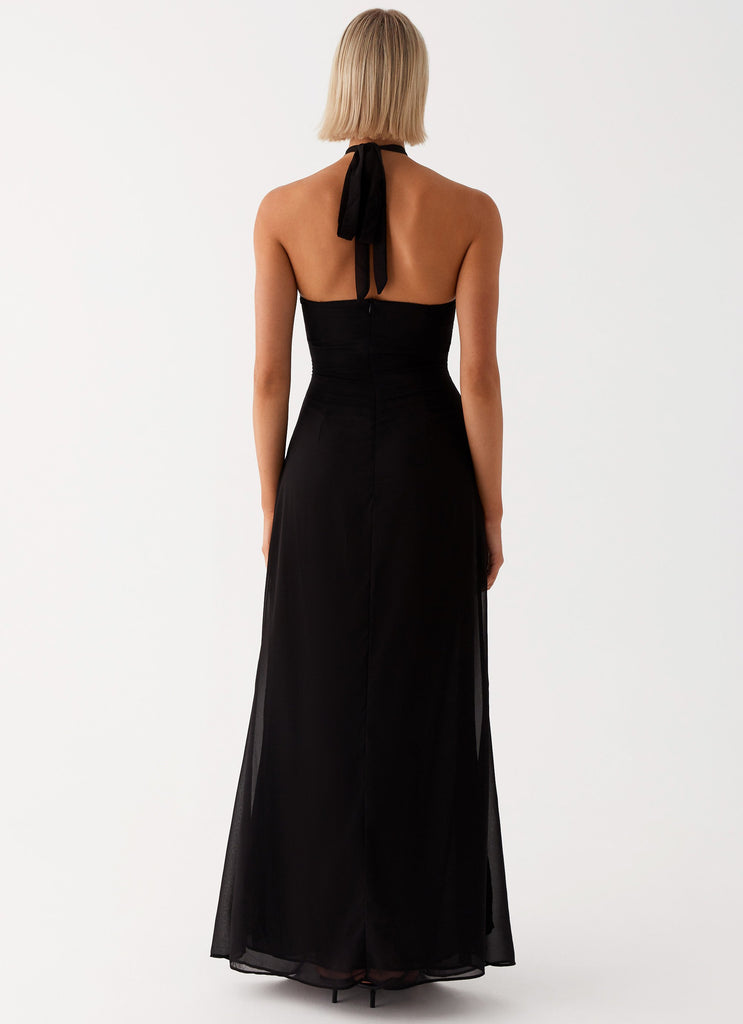 Womens Lady Marmalade Maxi Dress in the colour Black in front of a light grey background