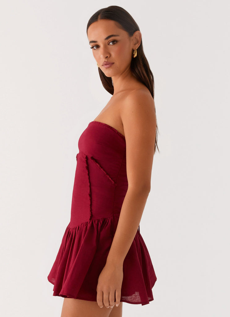 Larnie Linen Mini Dress - Deep Red