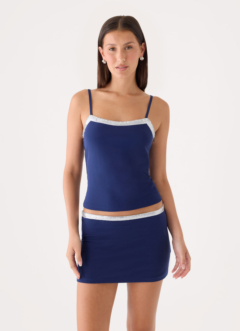 Leeah Mesh Top - Rich Blue