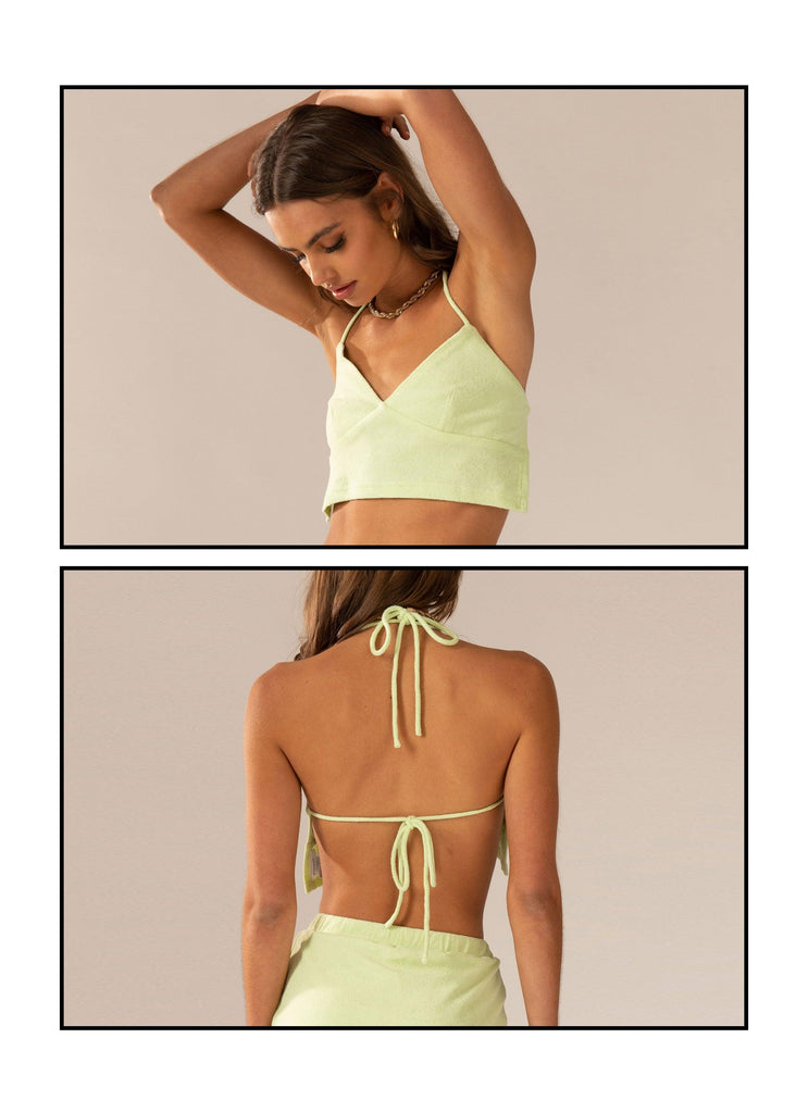 Warmer Water Terry Halter Crop - Lime Green - Peppermayo