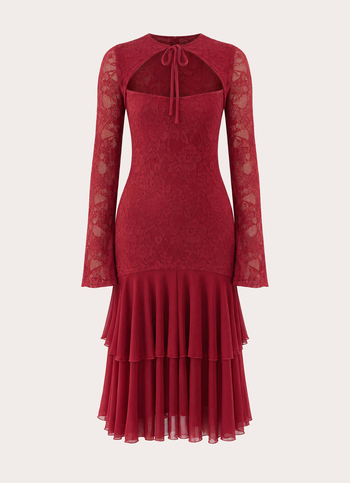 Lenora Lace Midi Dress - Fire Red