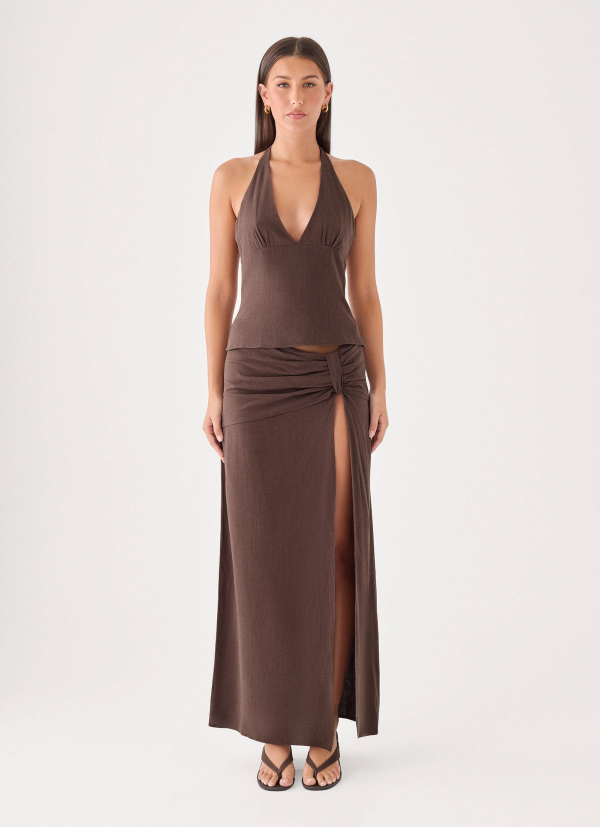 Lielle Linen Halter Top - Chocolate
