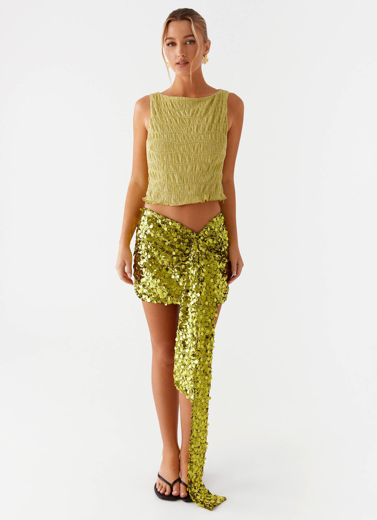 Lights on Sequin Mini Skirt - Olive