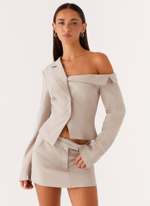 Looking Good Off Shoulder Blazer - Pebble