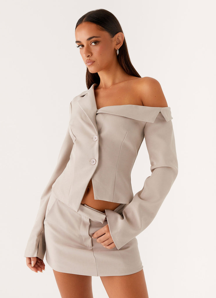 Looking Good Off Shoulder Blazer - Pebble