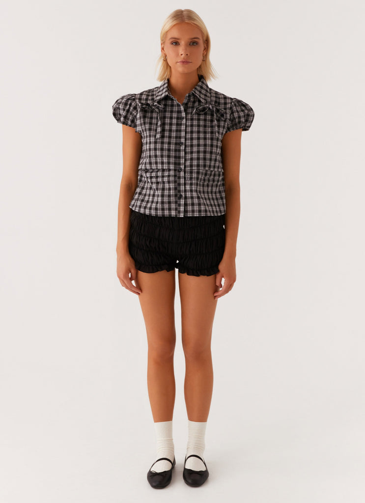 Lorraine Puff Sleeve Top - Black White Check