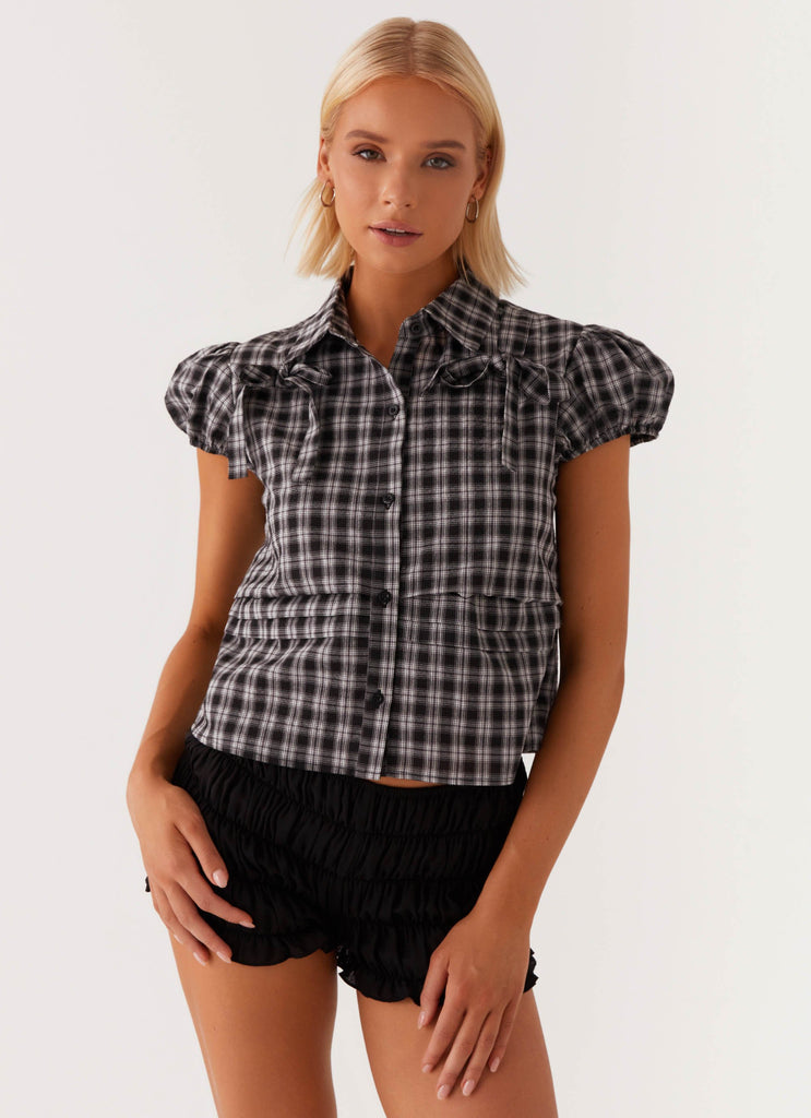 Lorraine Puff Sleeve Top - Black White Check