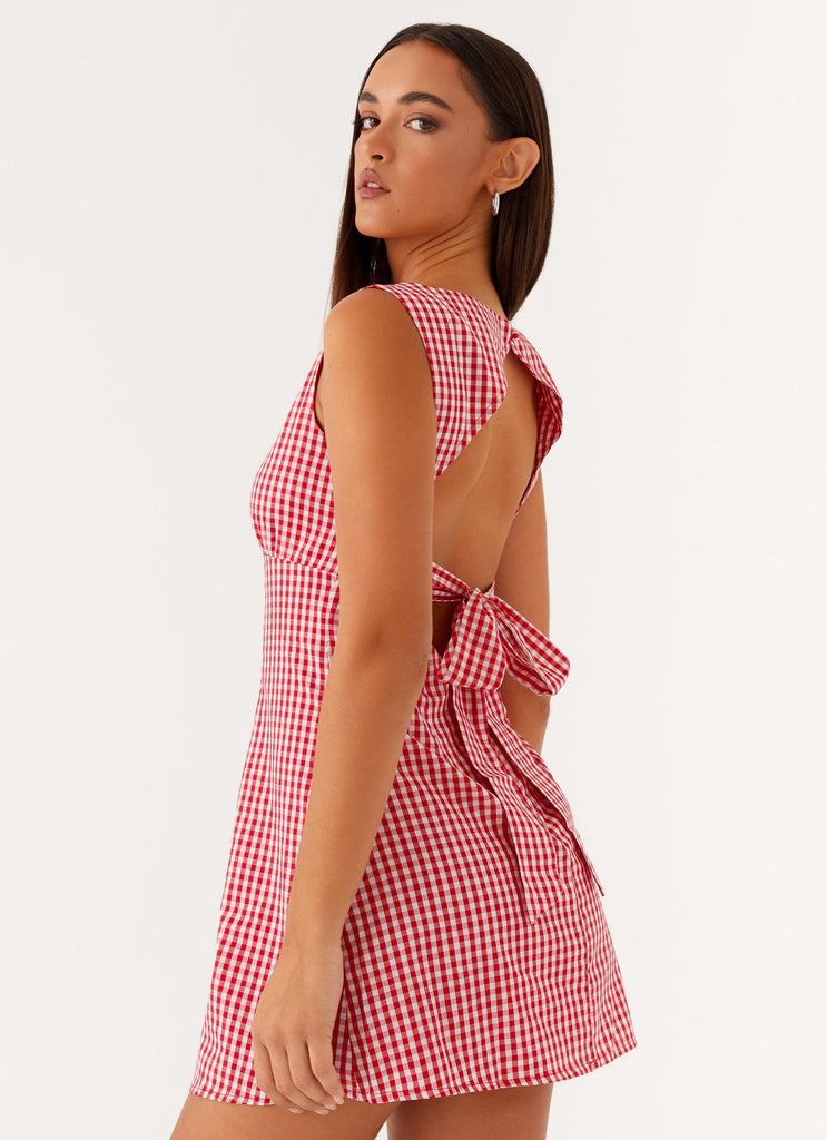 Lotus Tie Back Mini Dress - Red Gingham