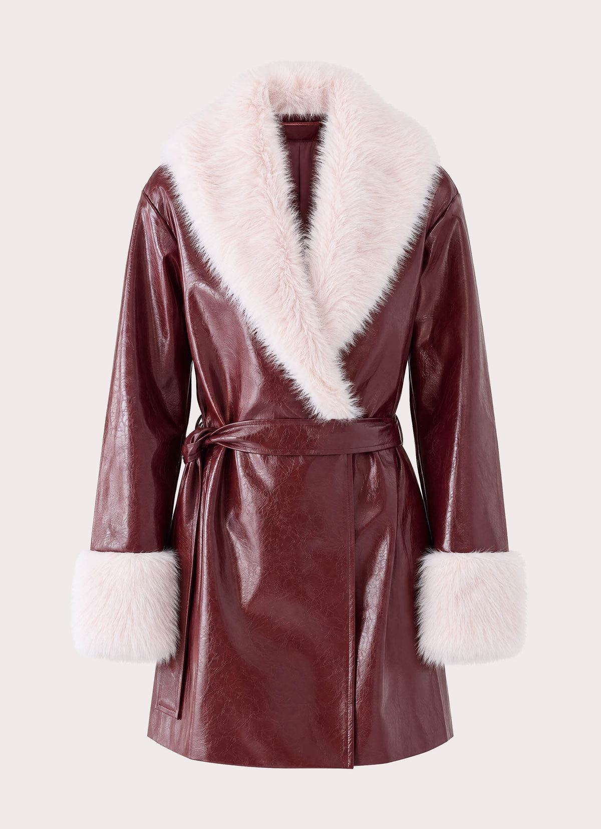 Love Child Faux Leather Wrap Coat - Burgundy