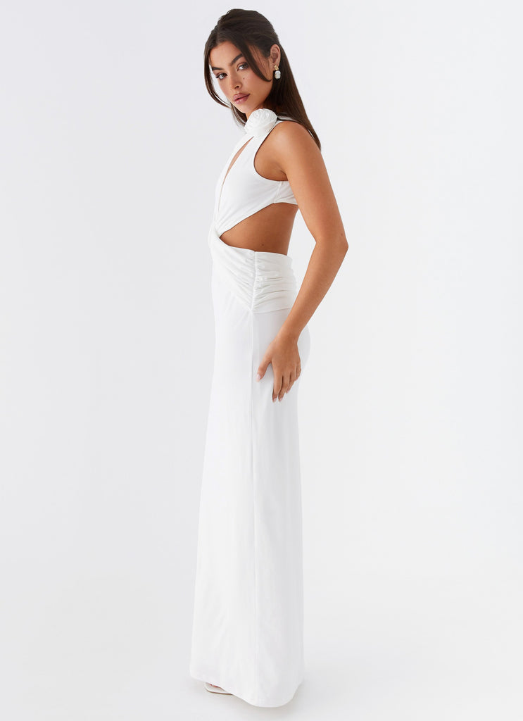 Womens Lovesome Rosa Maxi Dress in the colour White in front of a light grey background