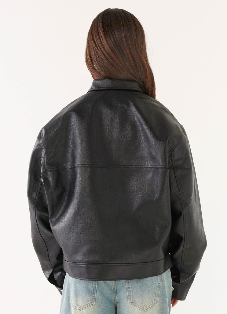 Lula Faux Leather Bomber Jacket - Black