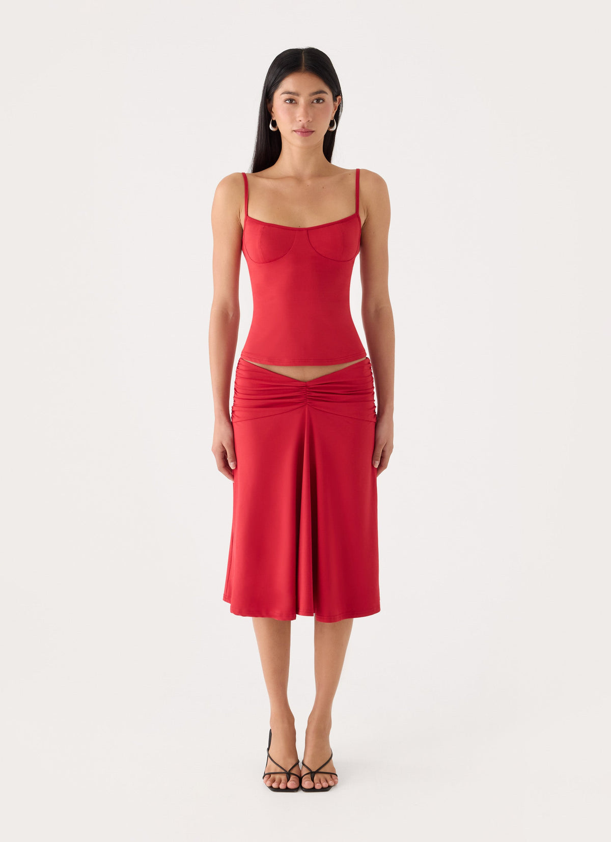 Madelyne Jersey Midi Skirt - Chilli Red