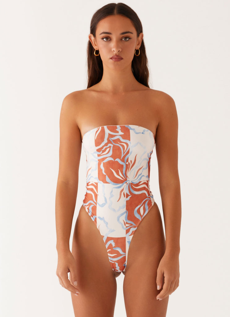 Strapless white one piece swimsuit top