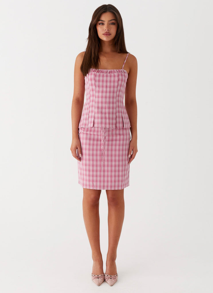 Pink gingham midi skirt hotsell