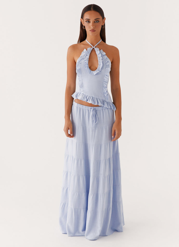 Mariella Linen Maxi Skirt - Blue