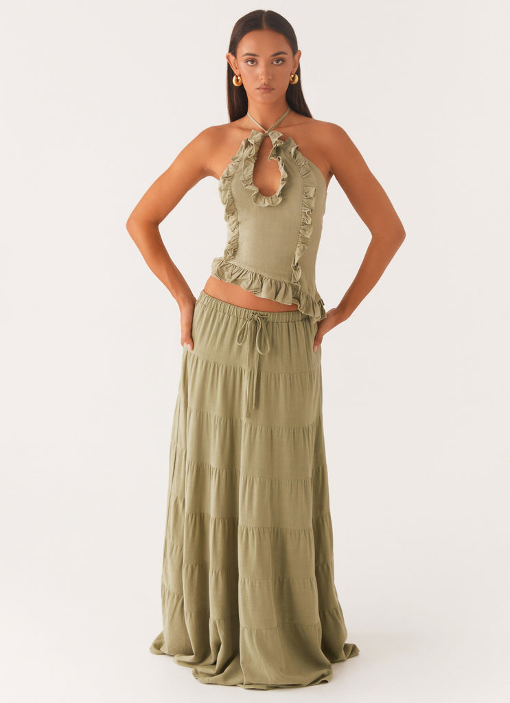 Mariella Linen Maxi Skirt - Sage