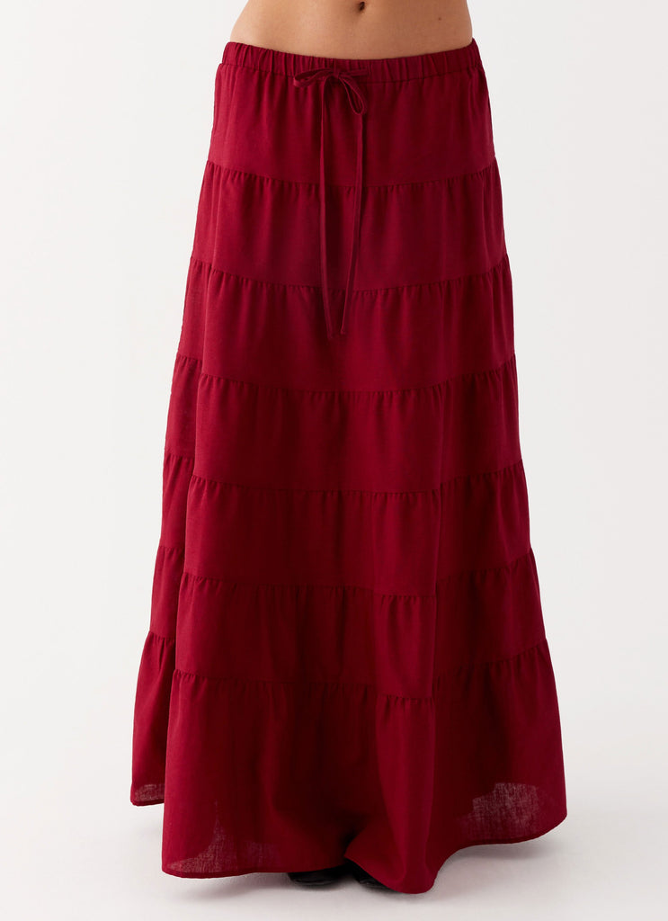 Mariella Linen Maxi Skirt - Maroon