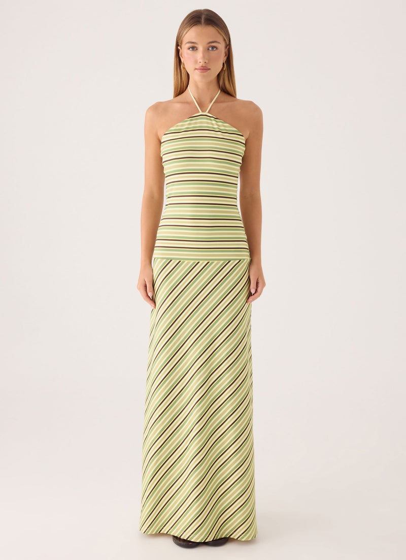 Marinah Halter Maxi Dress - Golden Kiwi Stripe