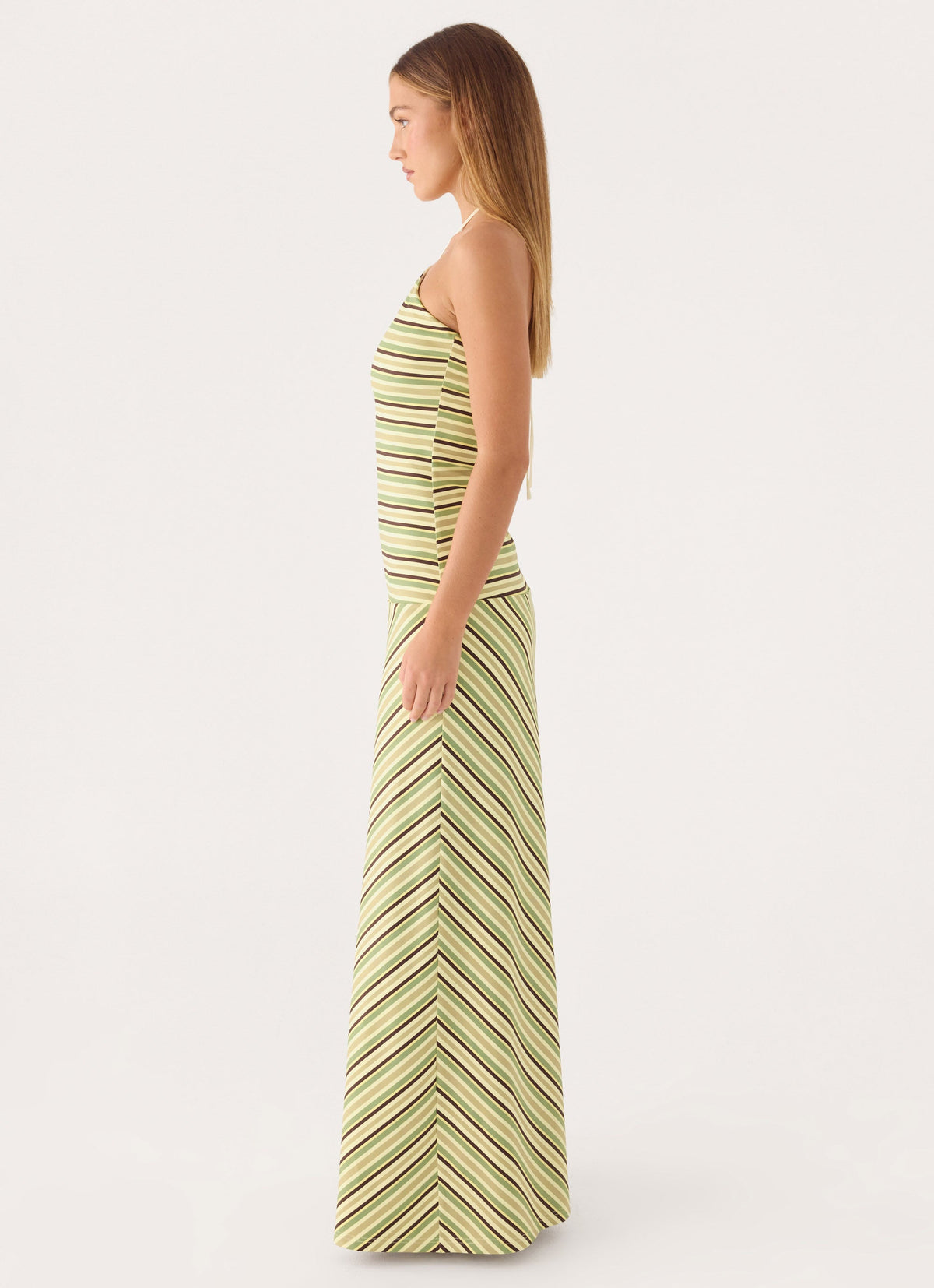 Marinah Halter Maxi Dress - Golden Kiwi Stripe