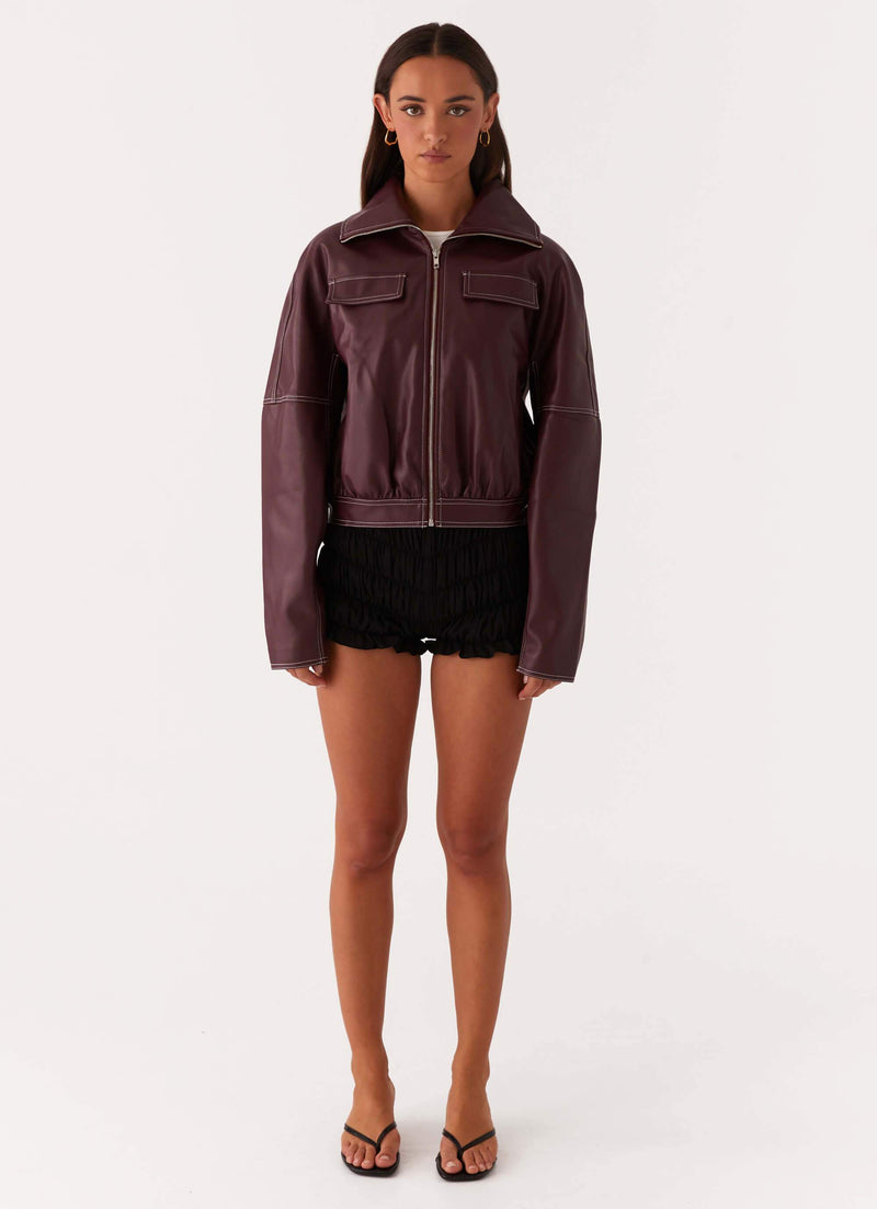 Meant to Be Pu Boxy Jacket - Wine