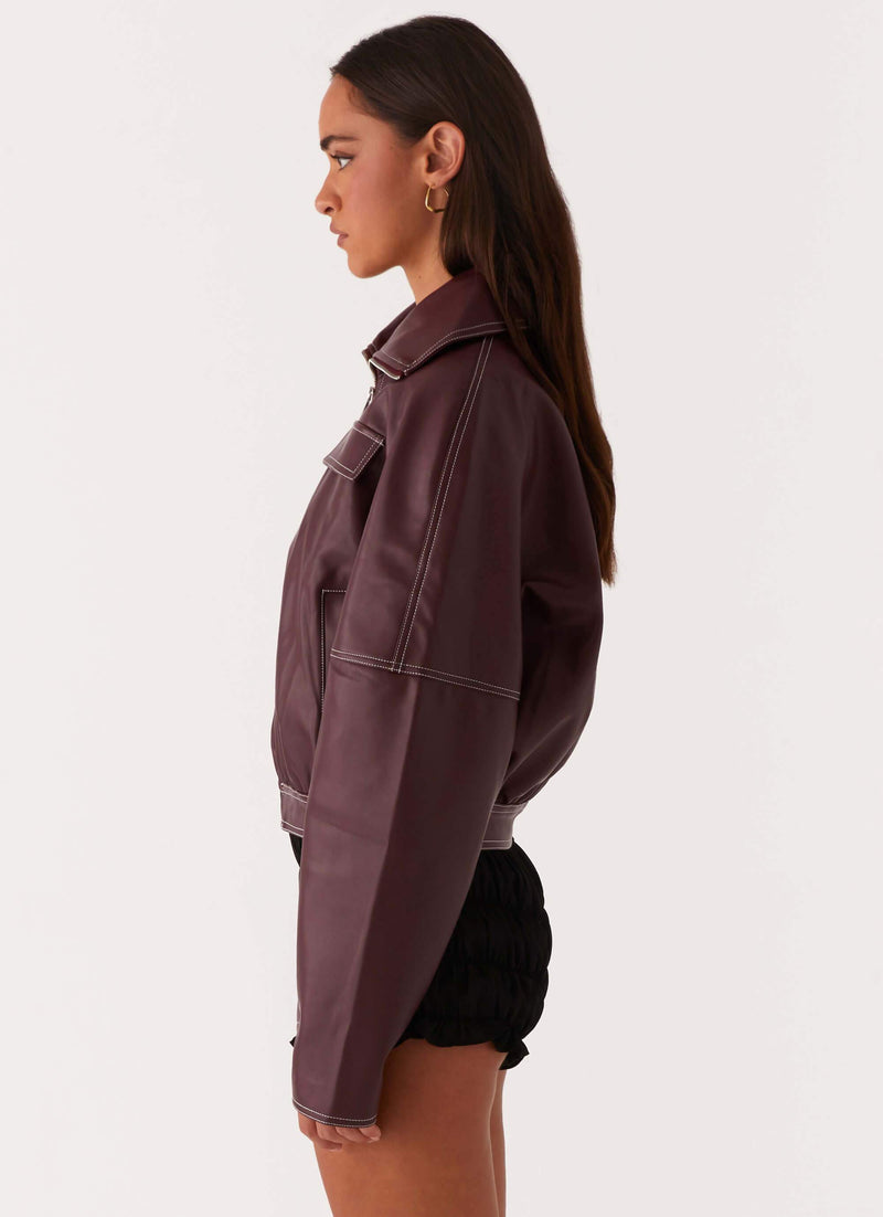 Meant to Be Pu Boxy Jacket - Wine