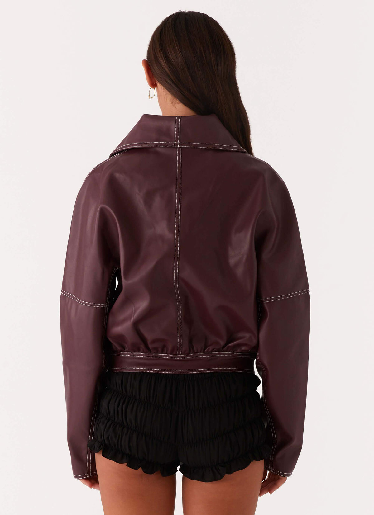 Meant to Be Pu Boxy Jacket - Wine