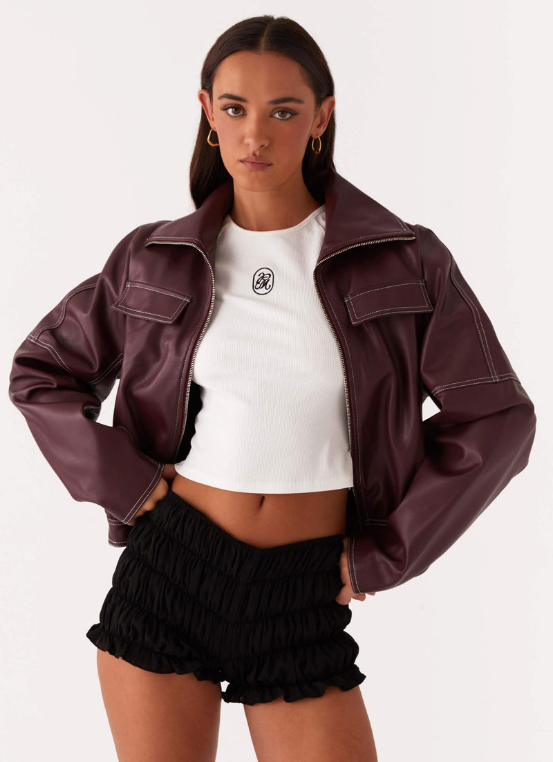 Meant to Be Pu Boxy Jacket - Wine