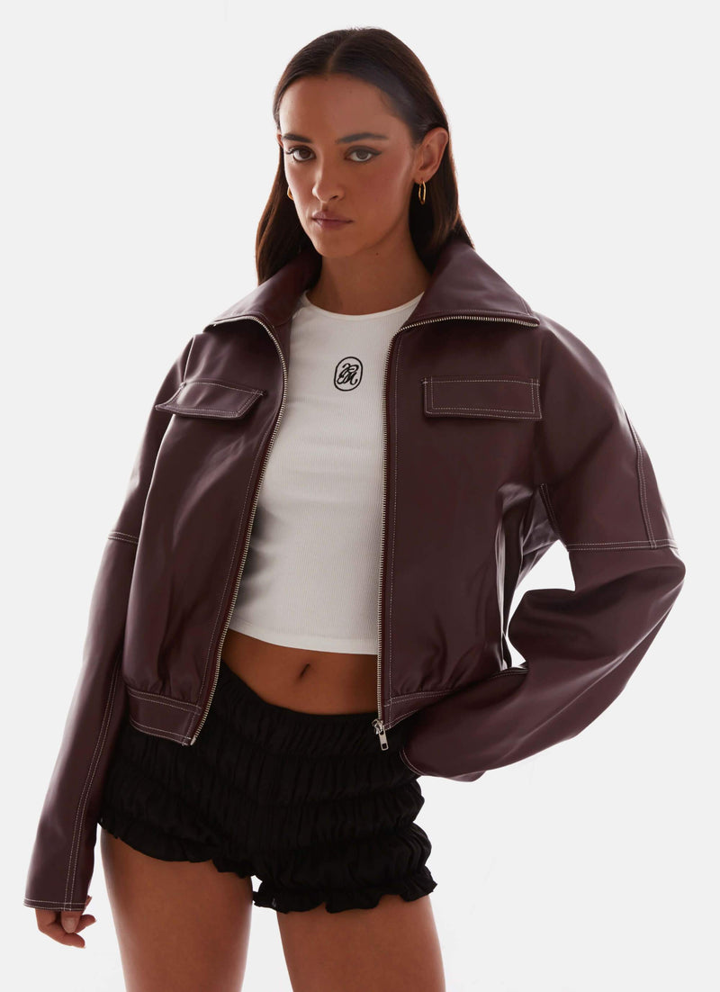 Meant to Be Pu Boxy Jacket - Wine