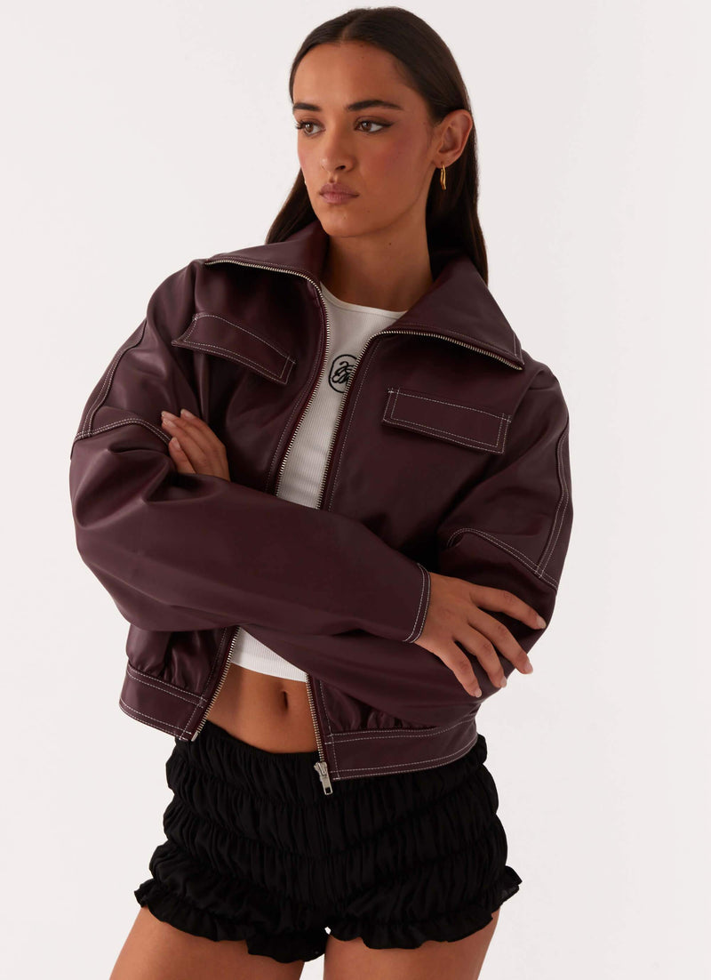 Meant to Be Pu Boxy Jacket - Wine