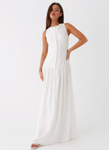 Womens Meggie Linen Maxi Dress in the colour White in front of a light grey background