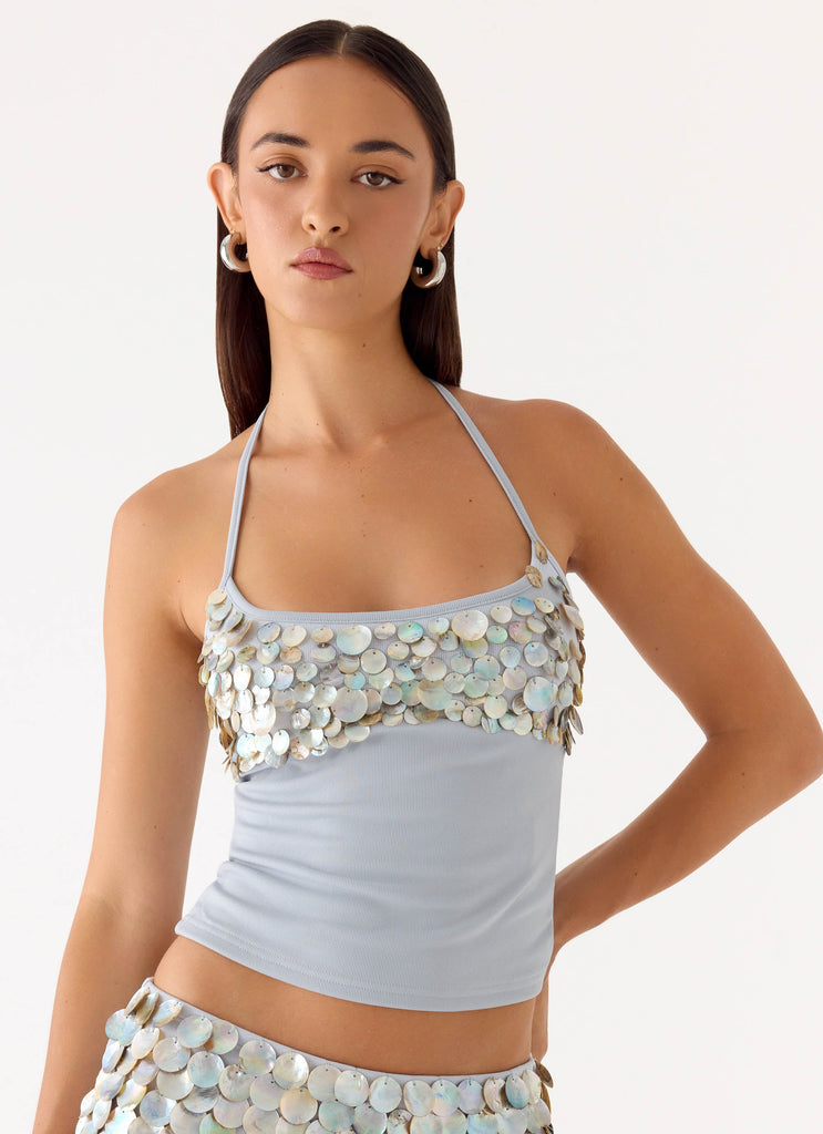 Merinda Halter Top - Misty Blue