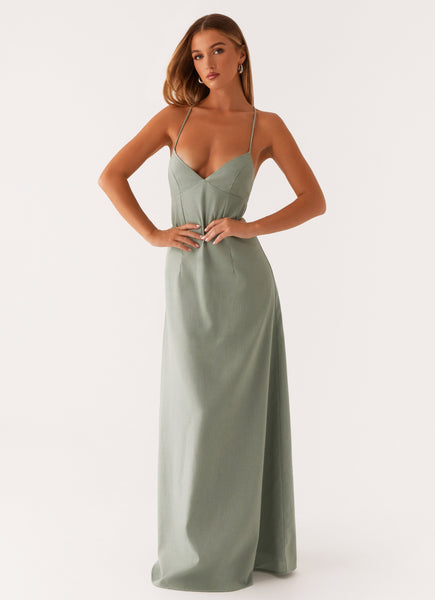 sage green dress linen Middle Ground Maxi quinceanera dresses 2023
