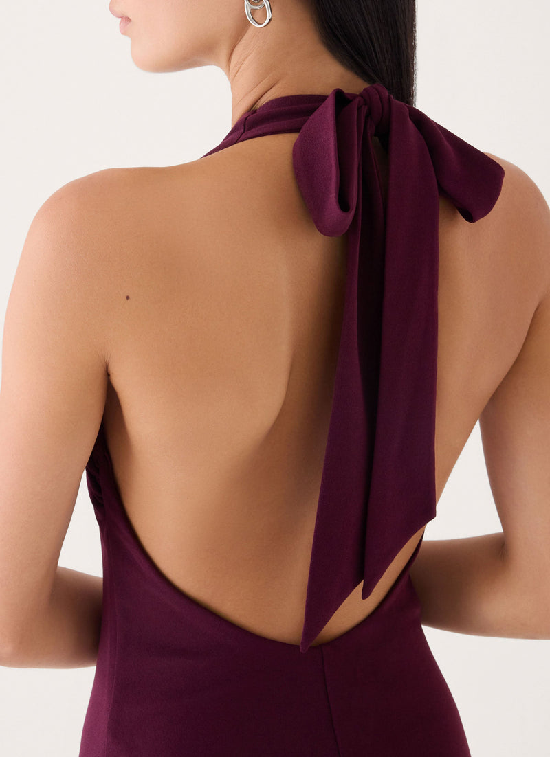 Midnight Kiss Jersey Halter Dress - Eggplant