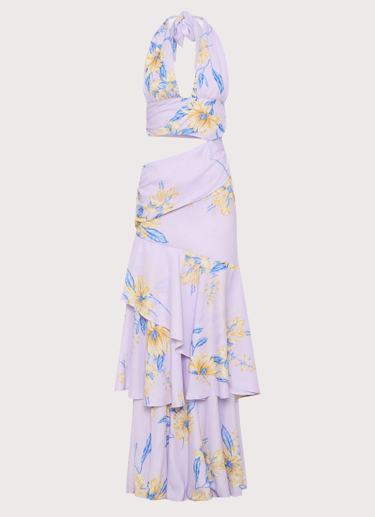 Womens Mikayla Maxi Dress in the colour Lavender in front of a light grey background